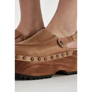 Free People Everette Platform Chunky Clogs Tan Leather Wood 7 $258